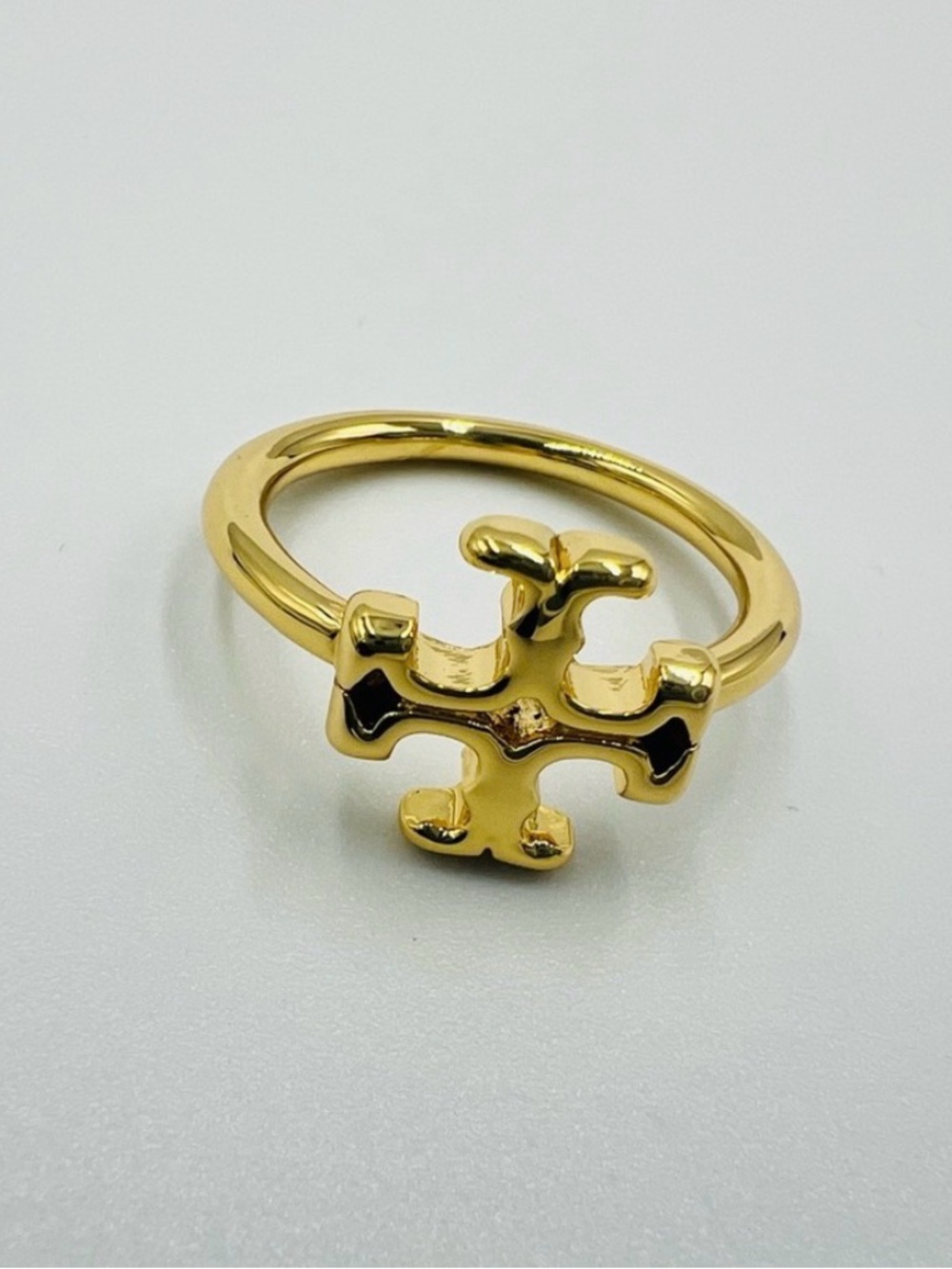 New Tory Burch Gold Cross Motif Ring - Polished Gold Tone 7.5
